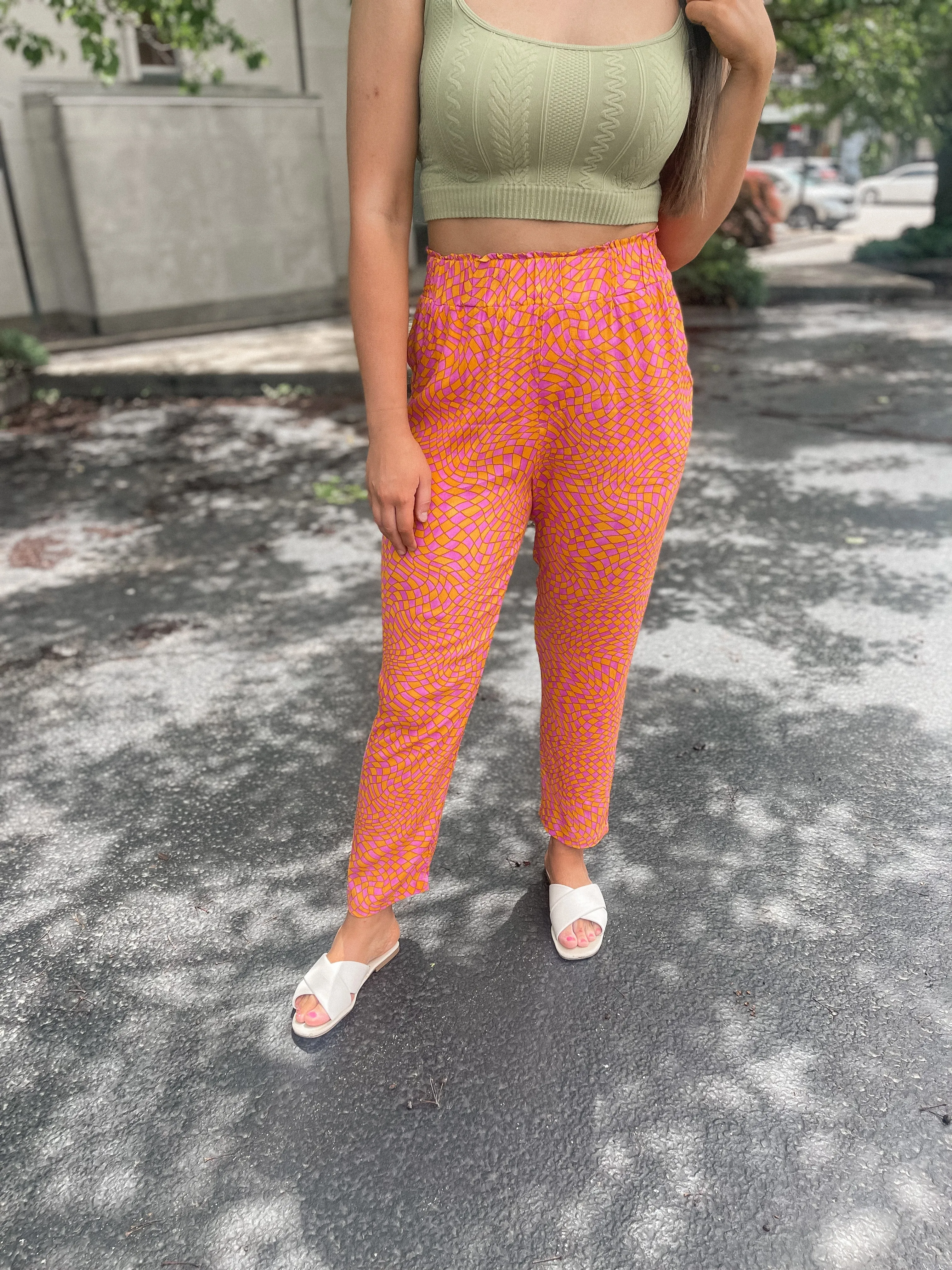 Orange & Purple Wavy Checked Pants