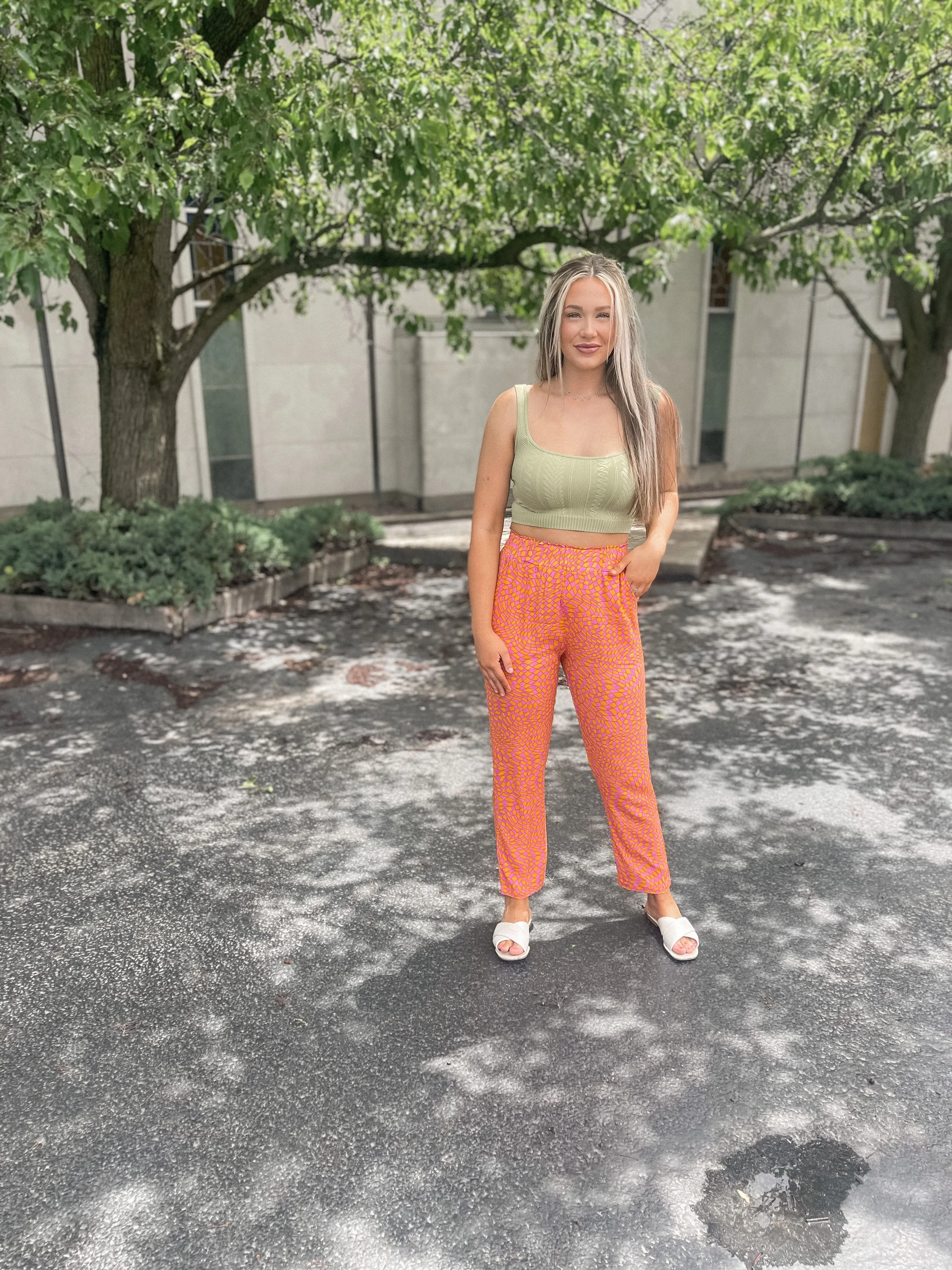 Orange & Purple Wavy Checked Pants