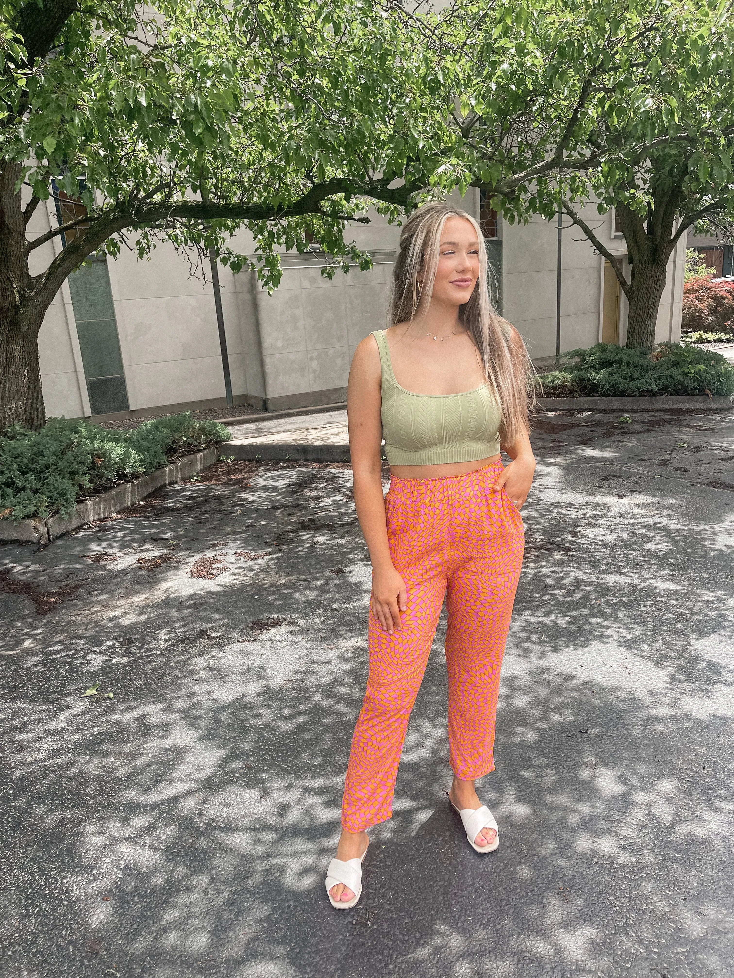 Orange & Purple Wavy Checked Pants
