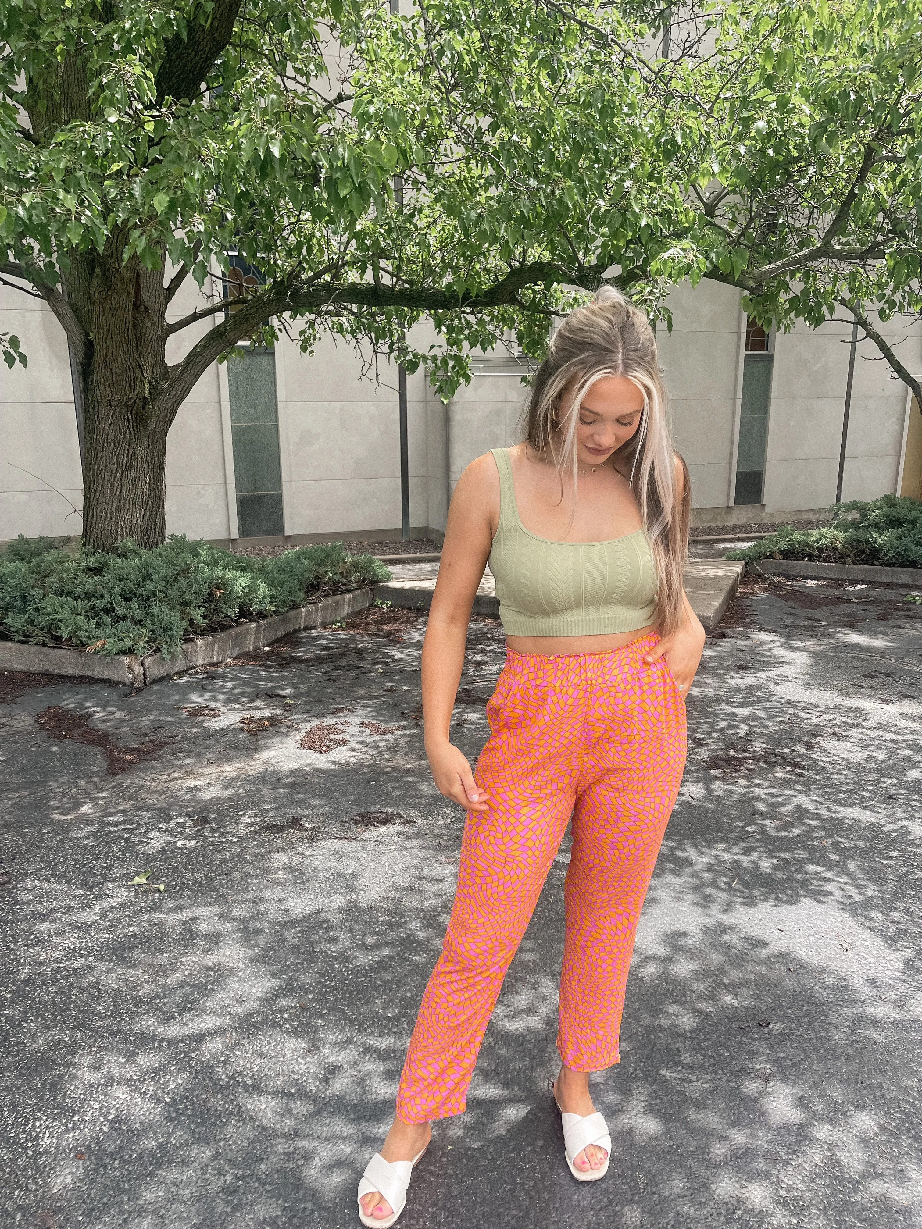 Orange & Purple Wavy Checked Pants