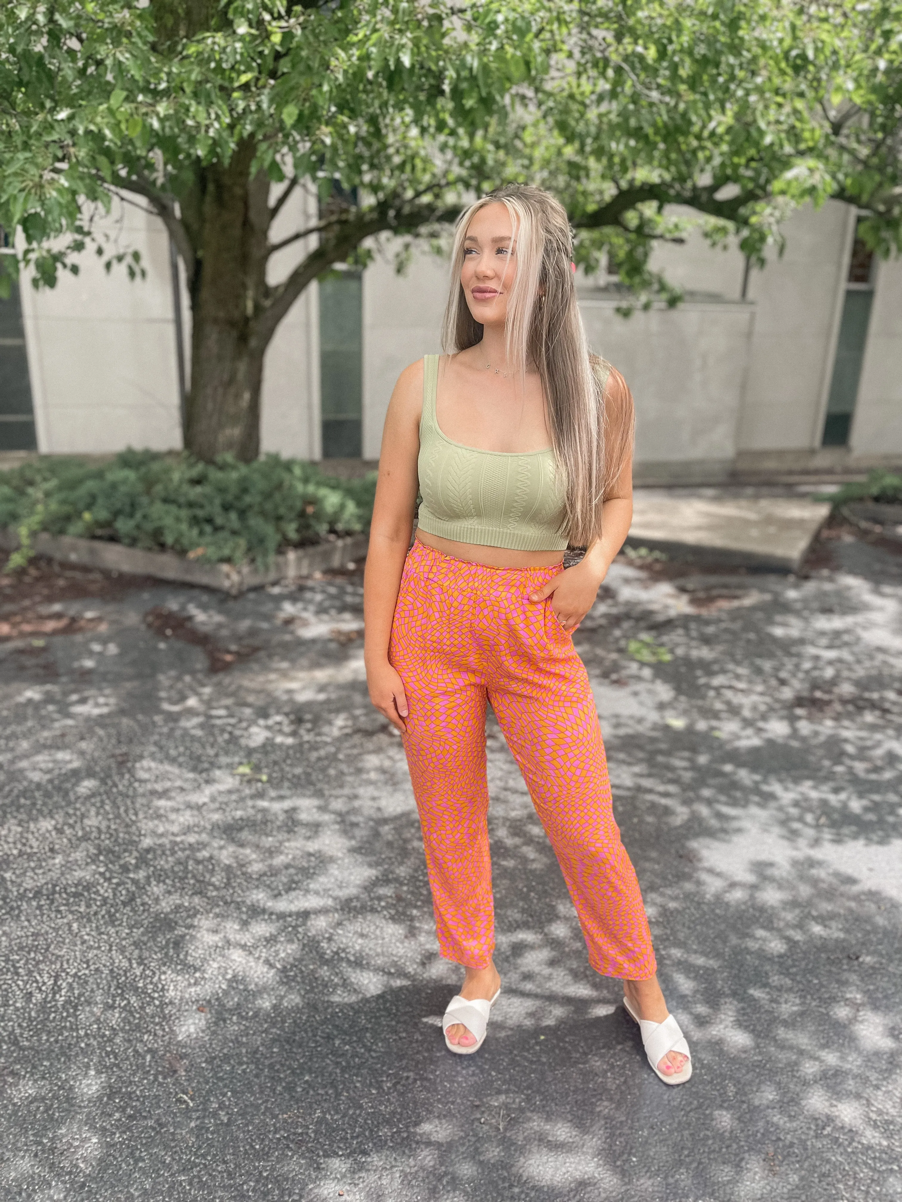 Orange & Purple Wavy Checked Pants