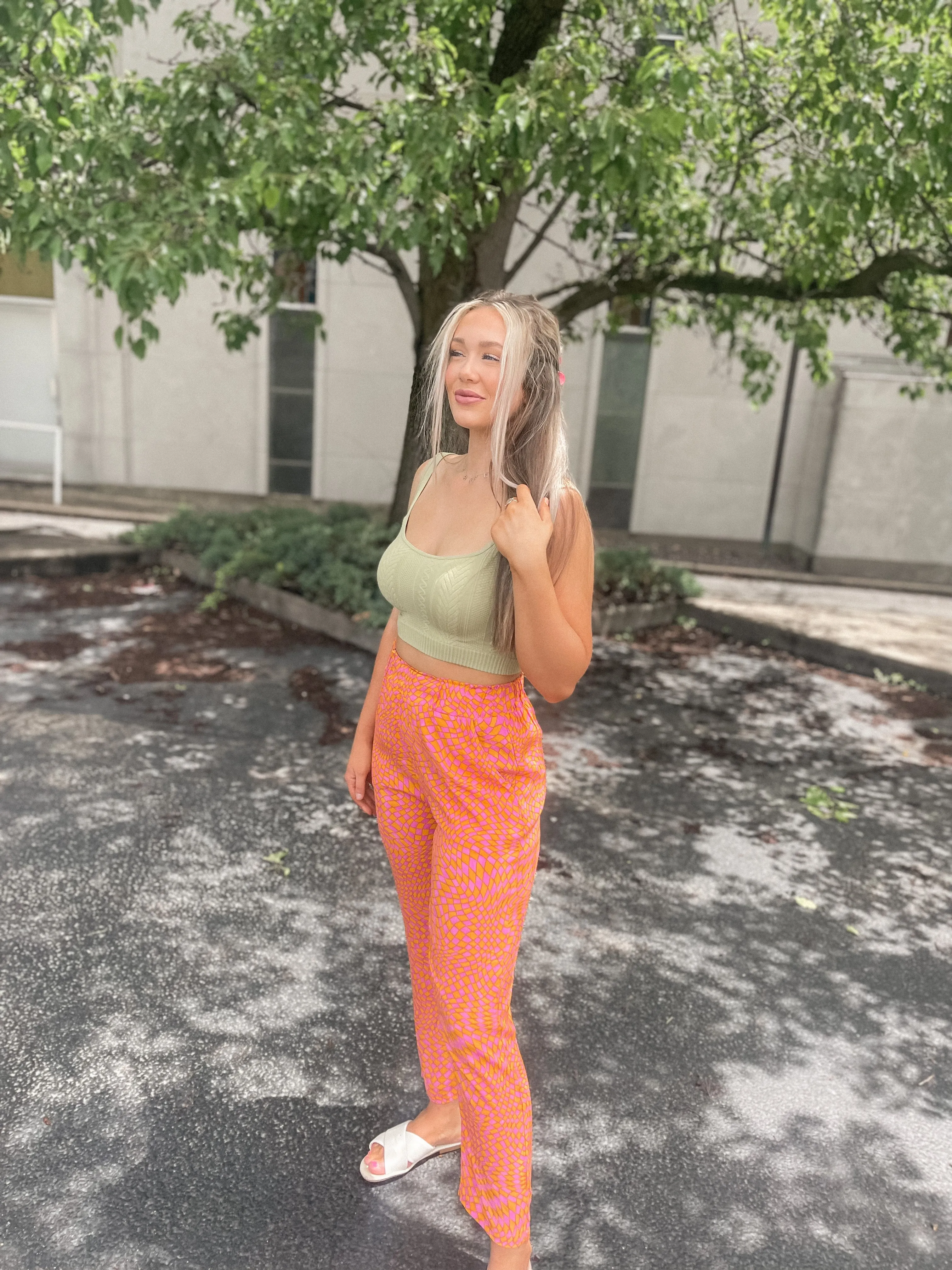 Orange & Purple Wavy Checked Pants