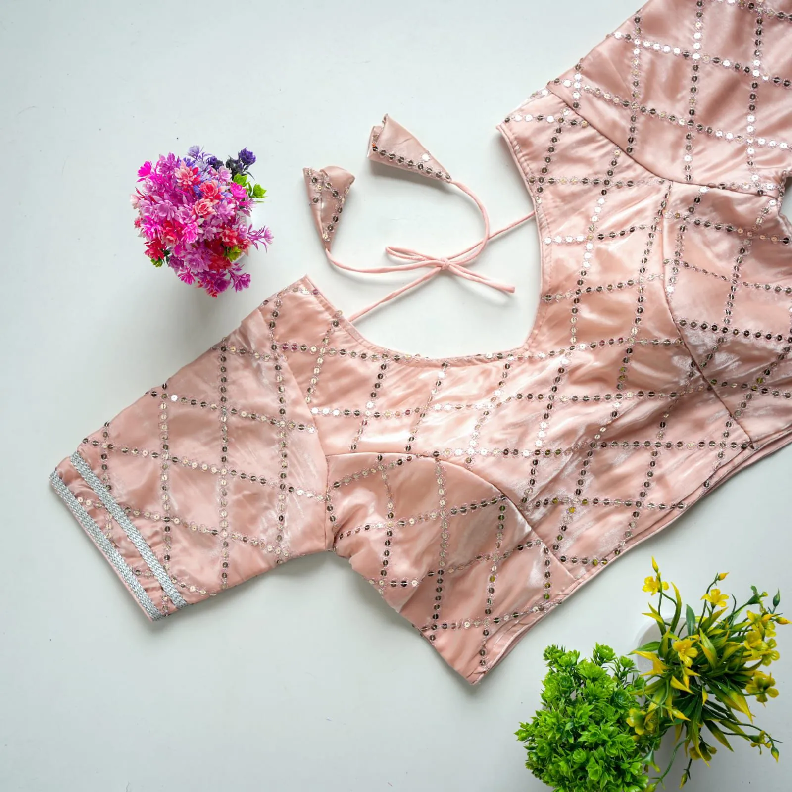 Peach Color metalic Jimmy Choo Blouse with Exquisite Sequence Embroidery