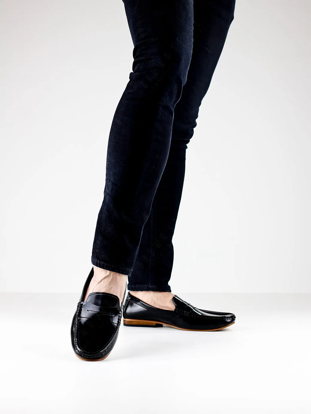 Penny Leather Loafer European Brush Off Clear Matte Black