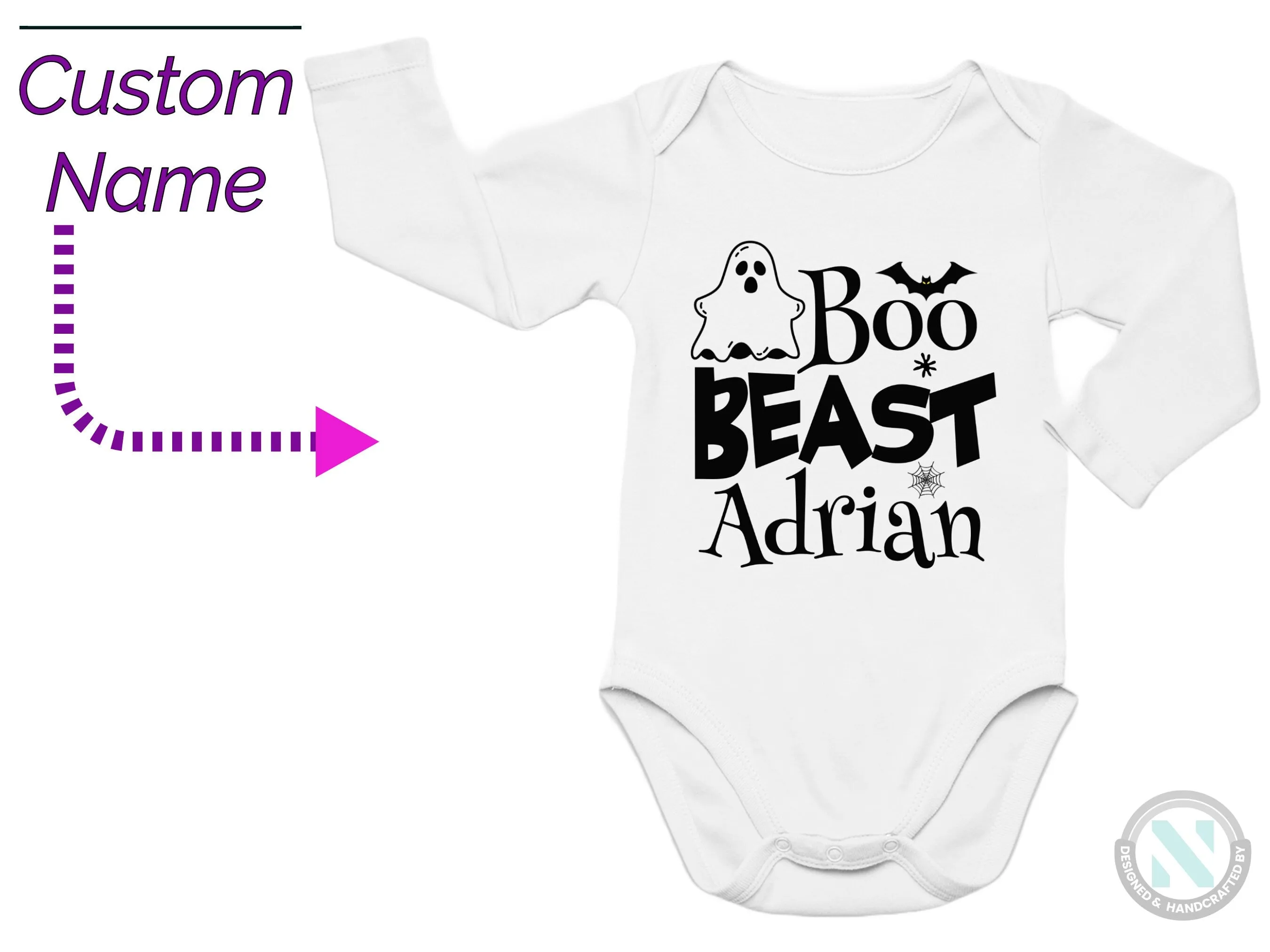 Personalize Name Halloween Baby Bodysuit Gift for Boys with “Boo Beast”