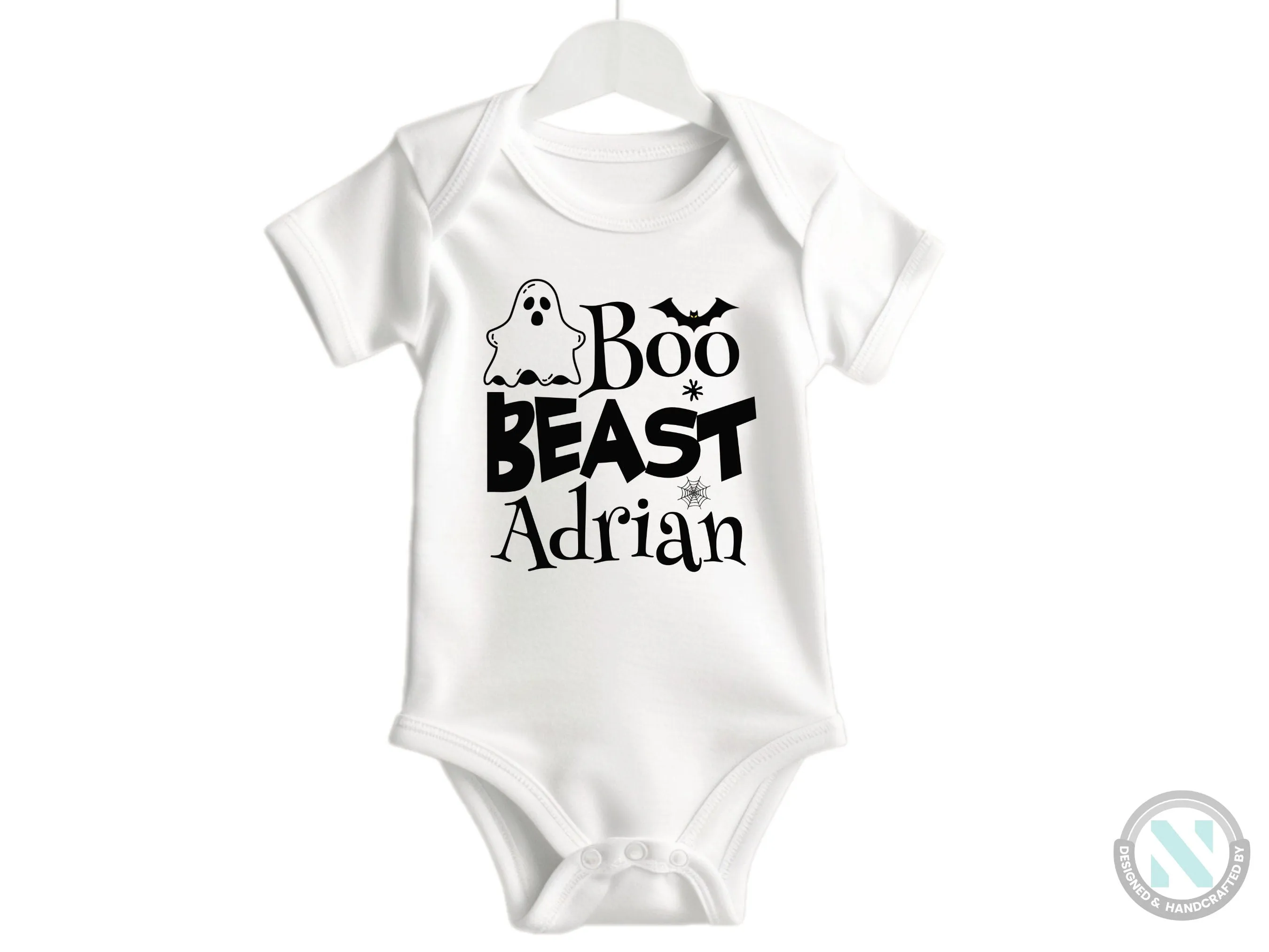Personalize Name Halloween Baby Bodysuit Gift for Boys with “Boo Beast”