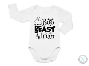 Personalize Name Halloween Baby Bodysuit Gift for Boys with “Boo Beast”