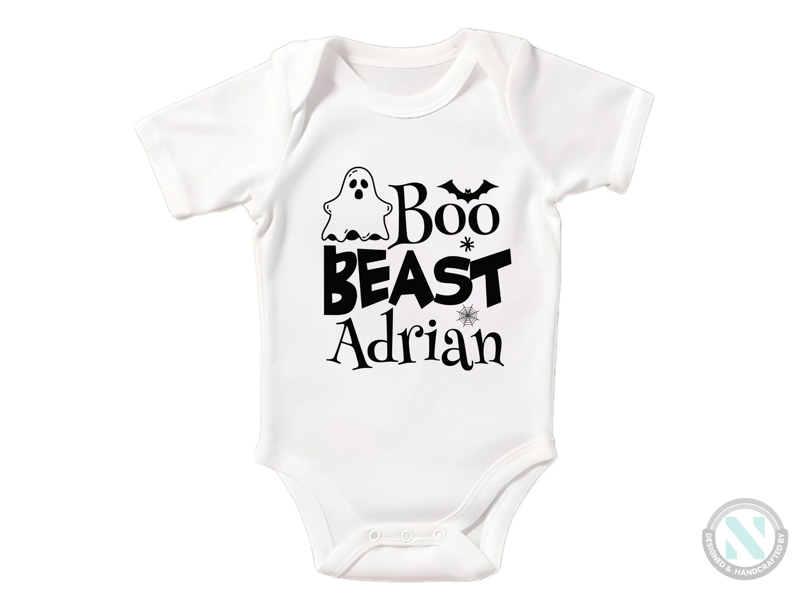 Personalize Name Halloween Baby Bodysuit Gift for Boys with “Boo Beast”
