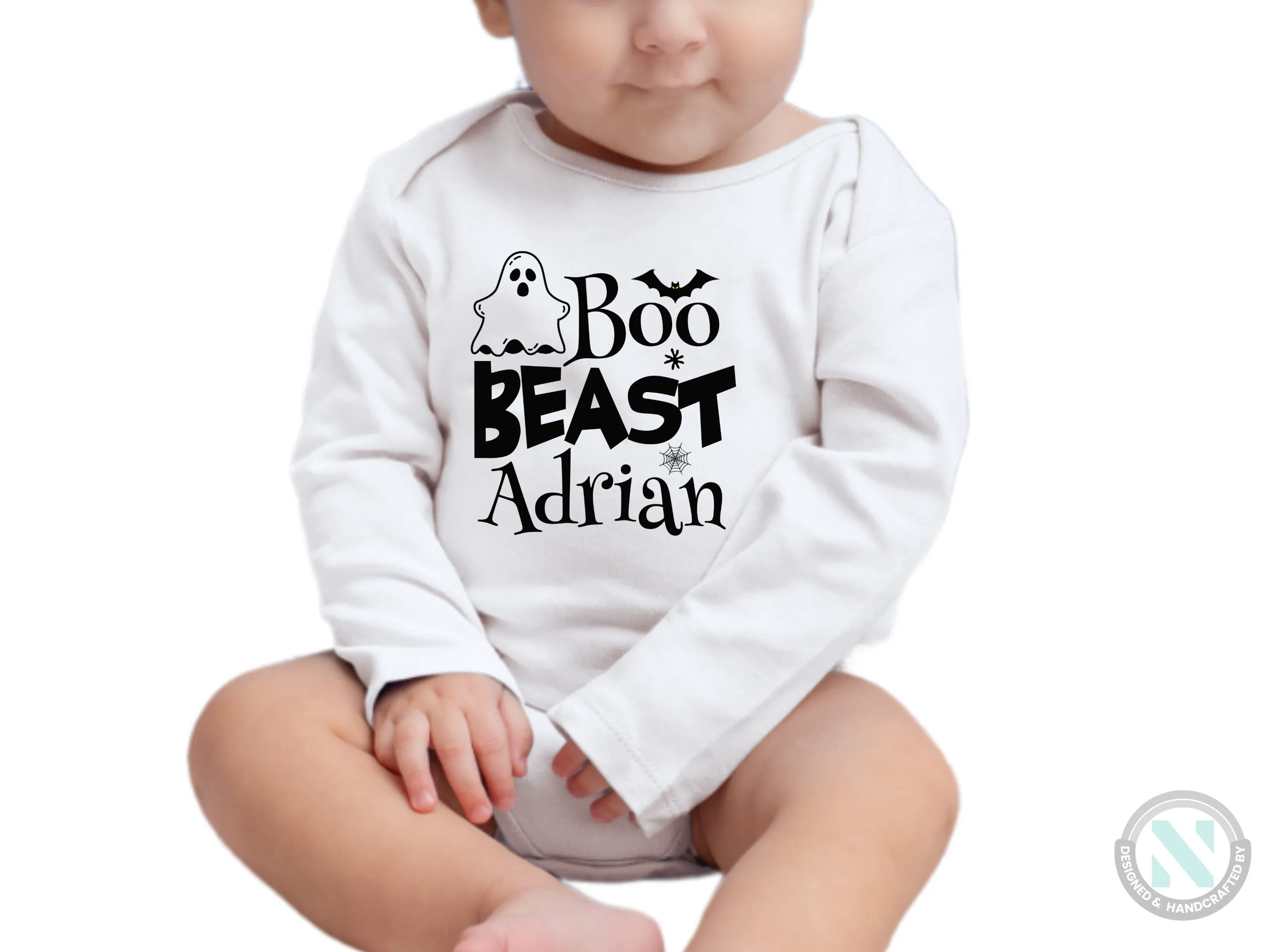 Personalize Name Halloween Baby Bodysuit Gift for Boys with “Boo Beast”