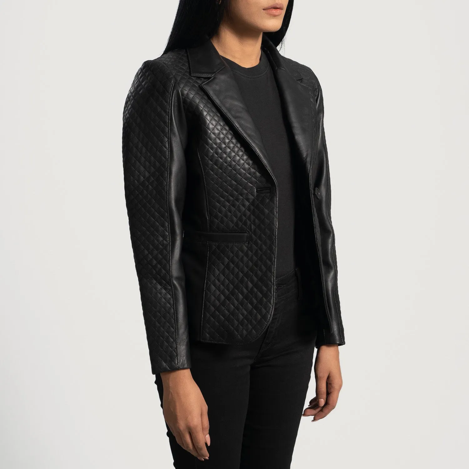 Quilted Black Leather Blazer by TJS