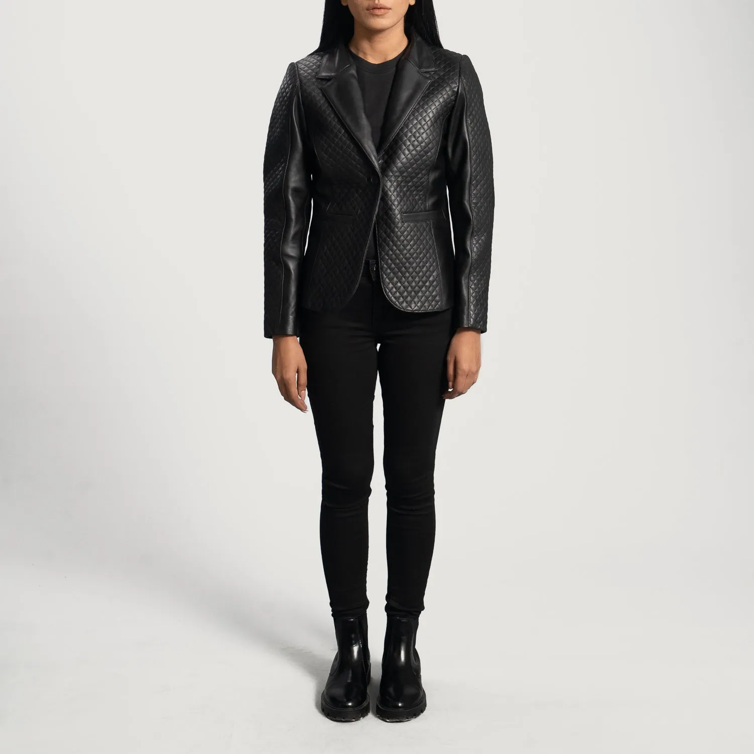 Quilted Black Leather Blazer by TJS