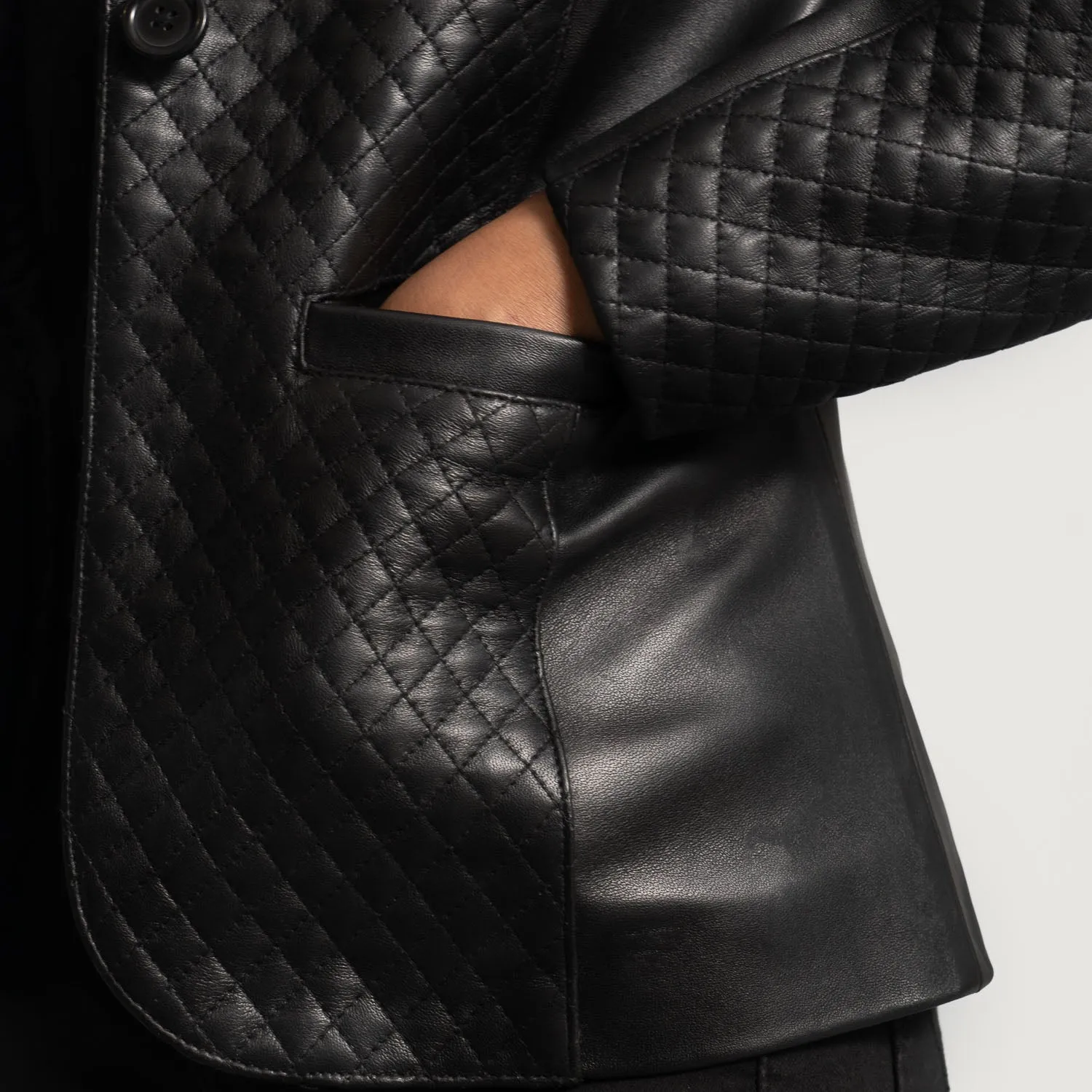 Quilted Black Leather Blazer by TJS