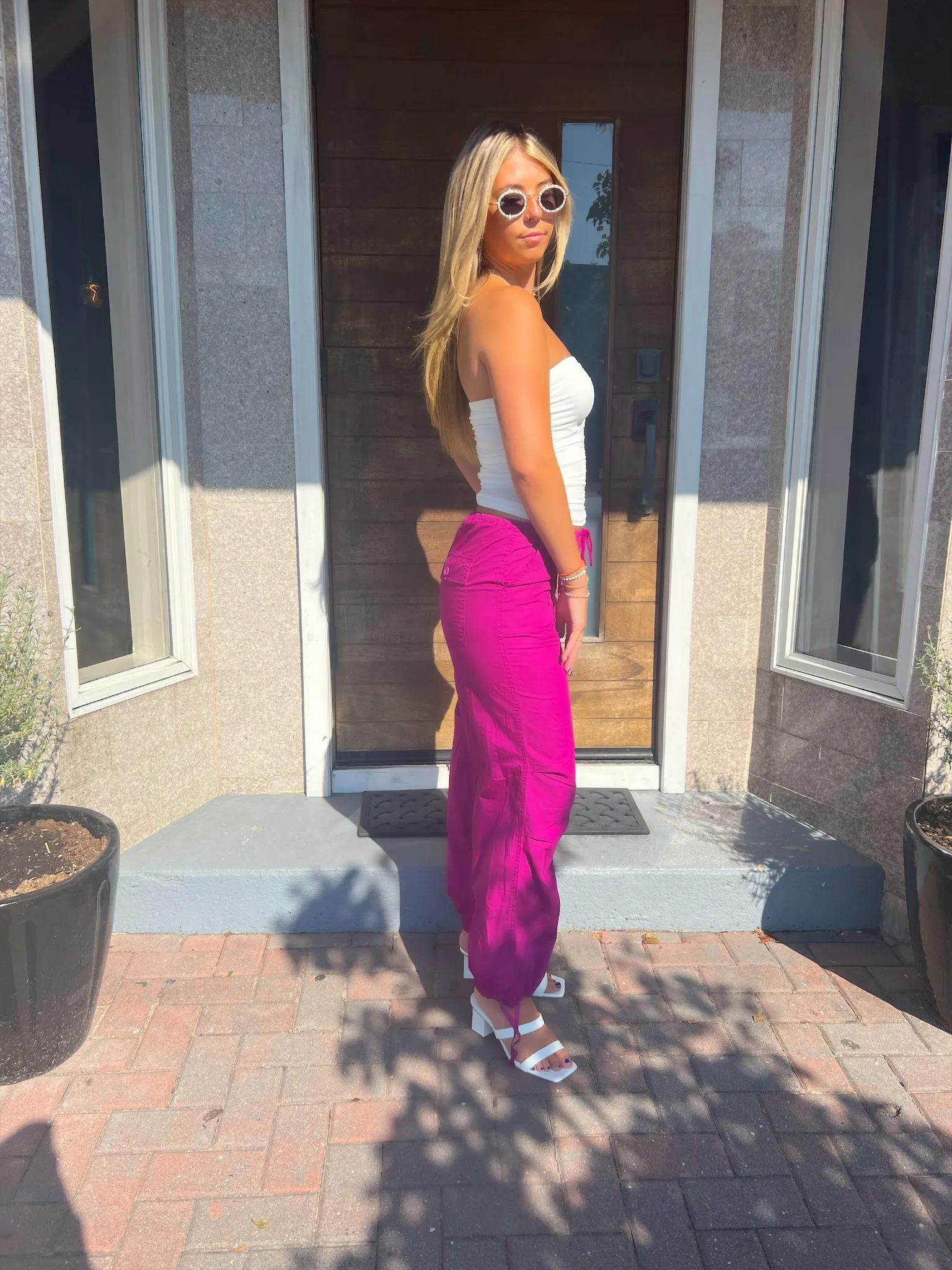 "Raspberry Summer" Hot Pink Low Rise Cargo Pants
