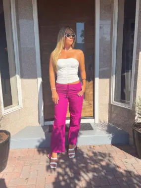 "Raspberry Summer" Hot Pink Low Rise Cargo Pants