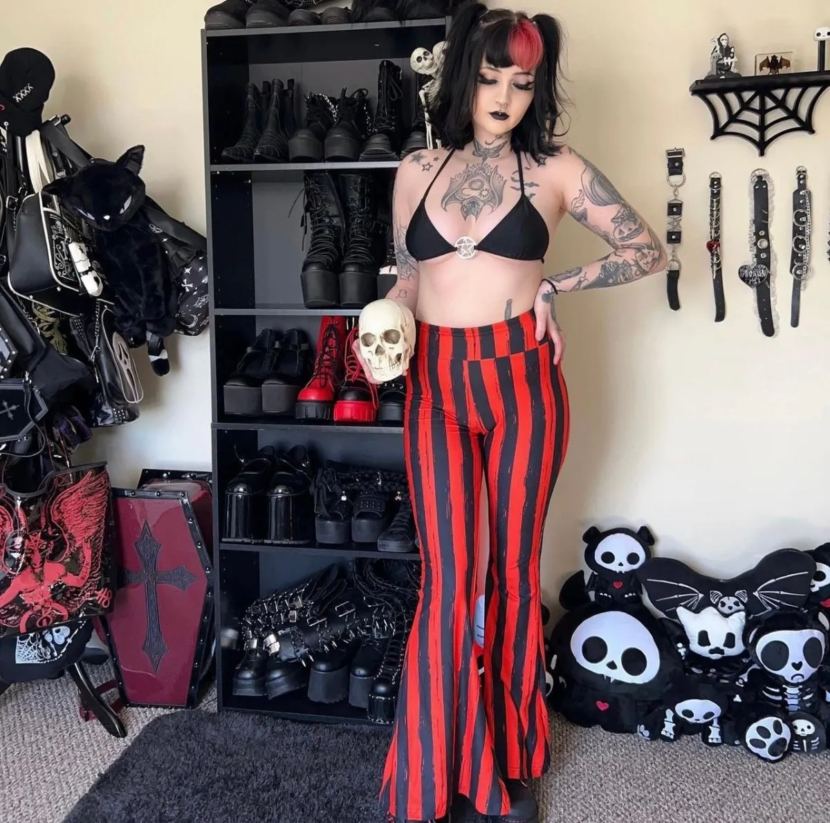 Red And Black Striped Hellz Bellz Flares