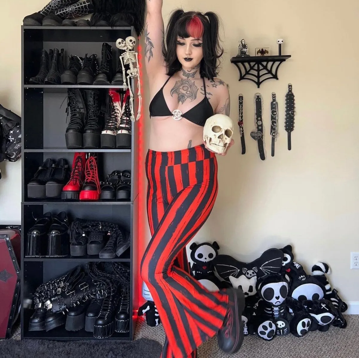Red And Black Striped Hellz Bellz Flares