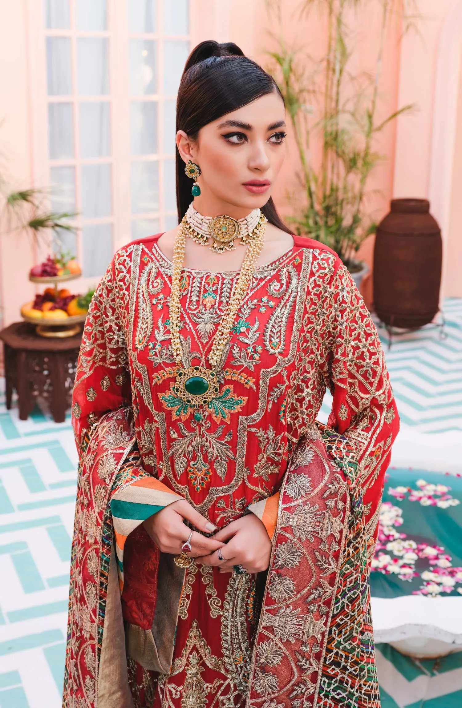 Red Pakistani Dress with Magnificent Embroidery #PF380
