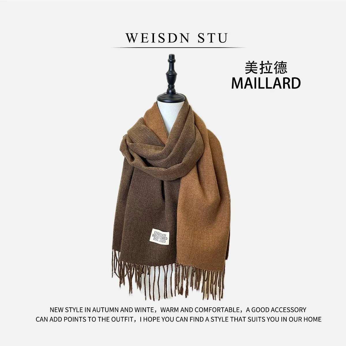 Reversible Double-faced Big Poncho Australian Wool Feel Scarf