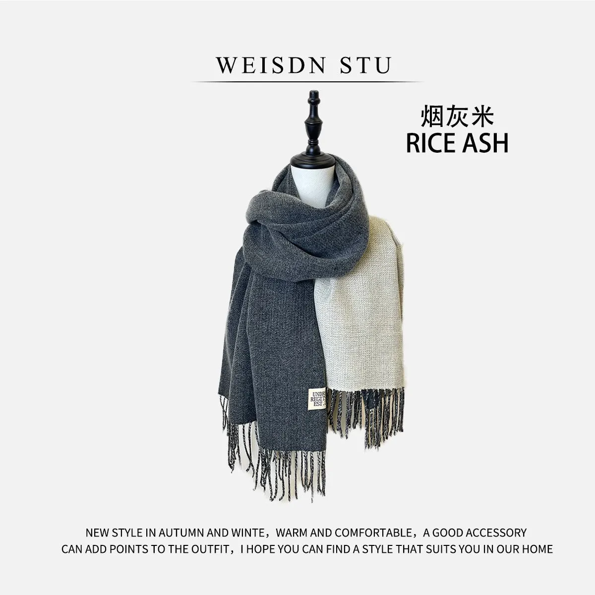 Reversible Double-faced Big Poncho Australian Wool Feel Scarf