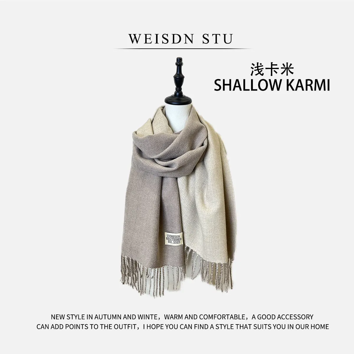 Reversible Double-faced Big Poncho Australian Wool Feel Scarf