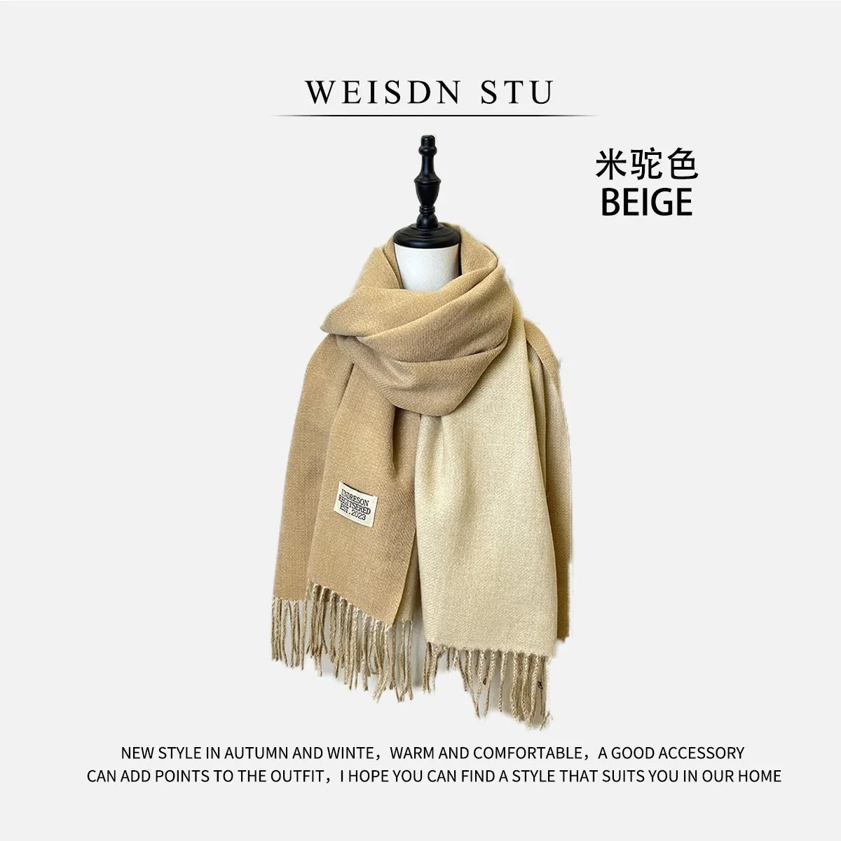 Reversible Double-faced Big Poncho Australian Wool Feel Scarf