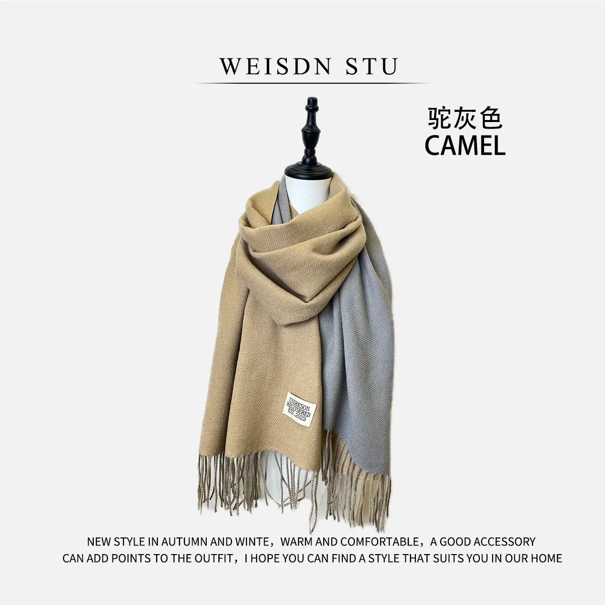 Reversible Double-faced Big Poncho Australian Wool Feel Scarf