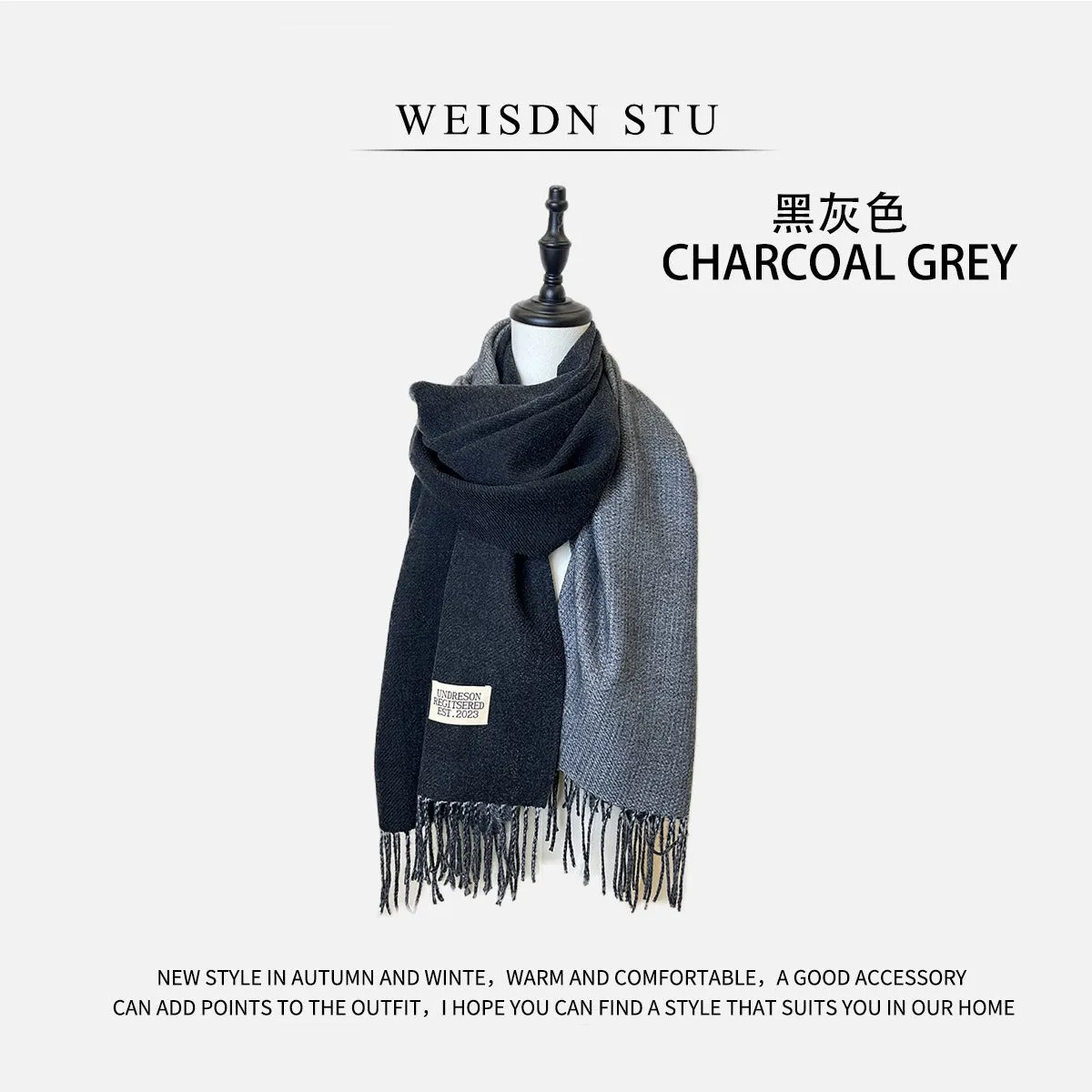 Reversible Double-faced Big Poncho Australian Wool Feel Scarf