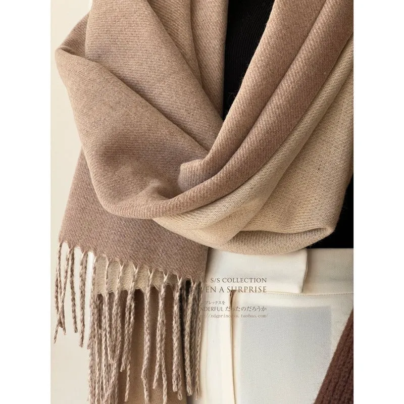 Reversible Double-faced Big Poncho Australian Wool Feel Scarf