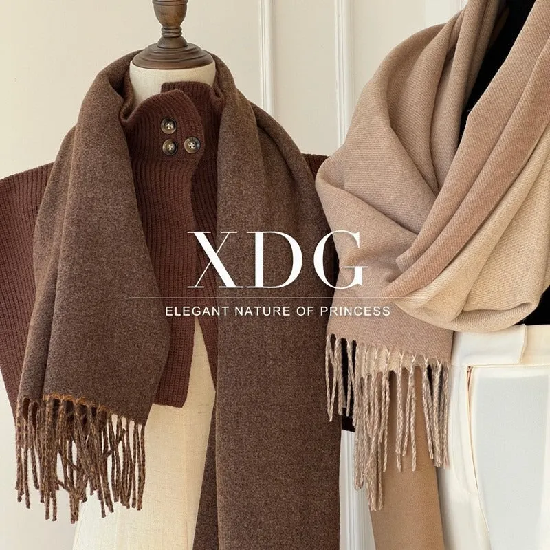 Reversible Double-faced Big Poncho Australian Wool Feel Scarf