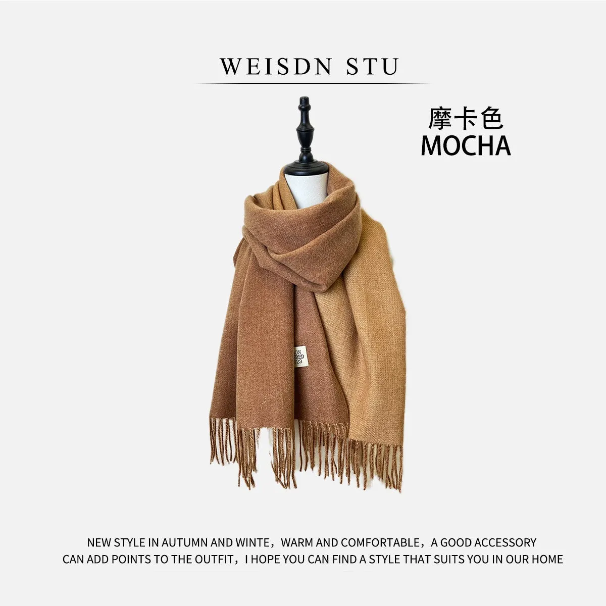 Reversible Double-faced Big Poncho Australian Wool Feel Scarf