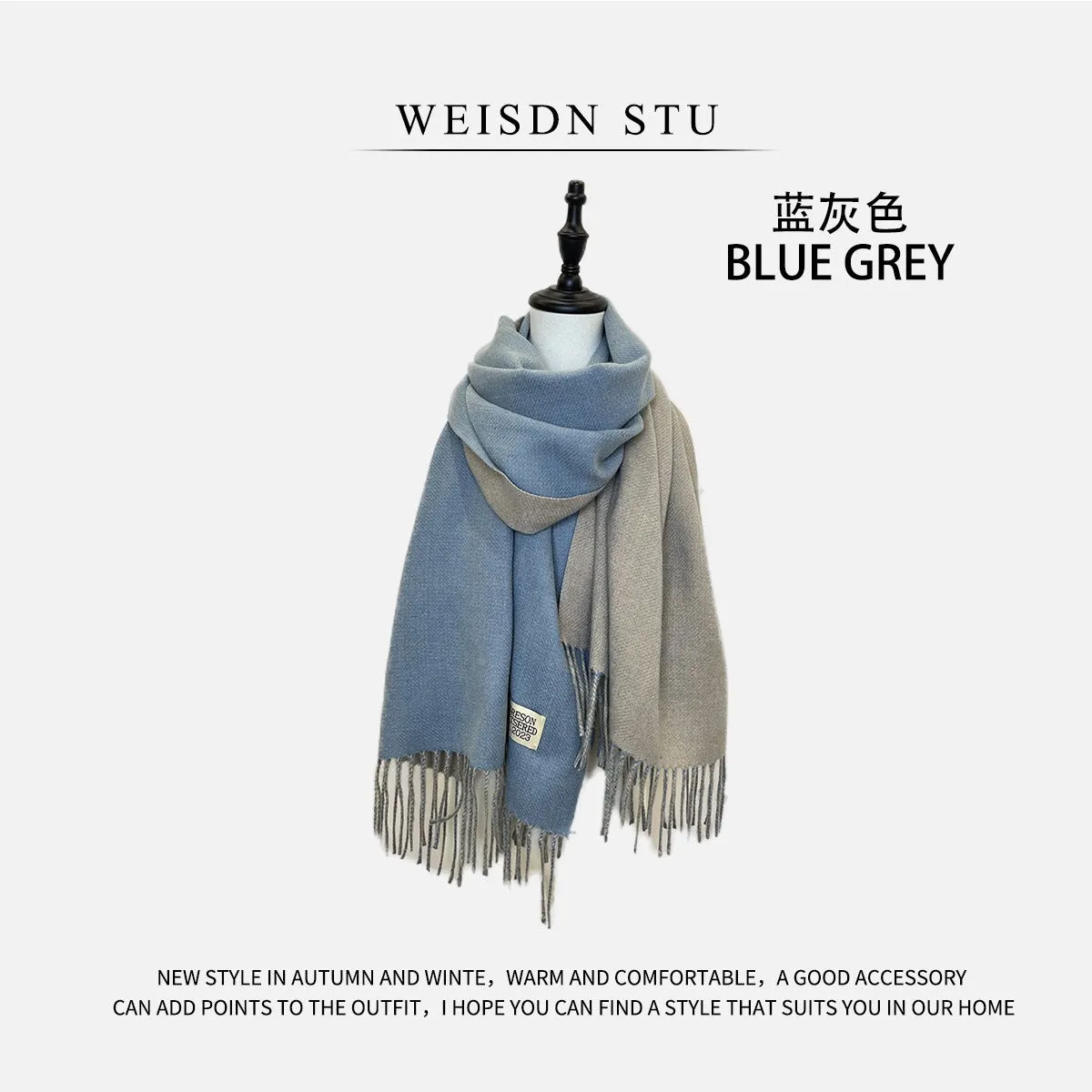 Reversible Double-faced Big Poncho Australian Wool Feel Scarf