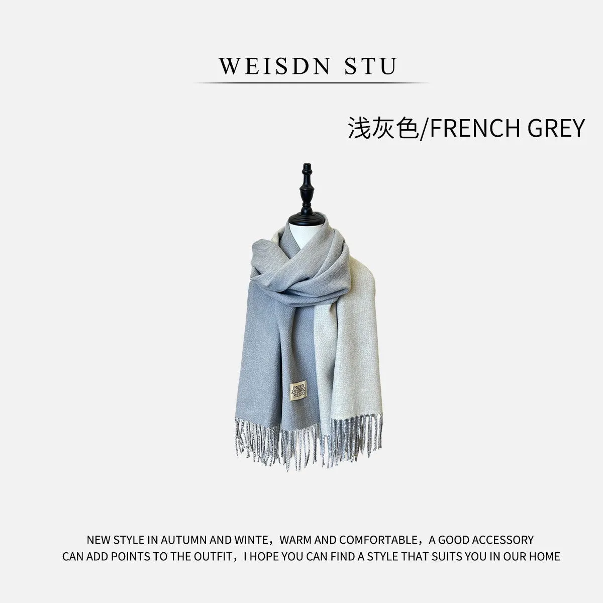 Reversible Double-faced Big Poncho Australian Wool Feel Scarf