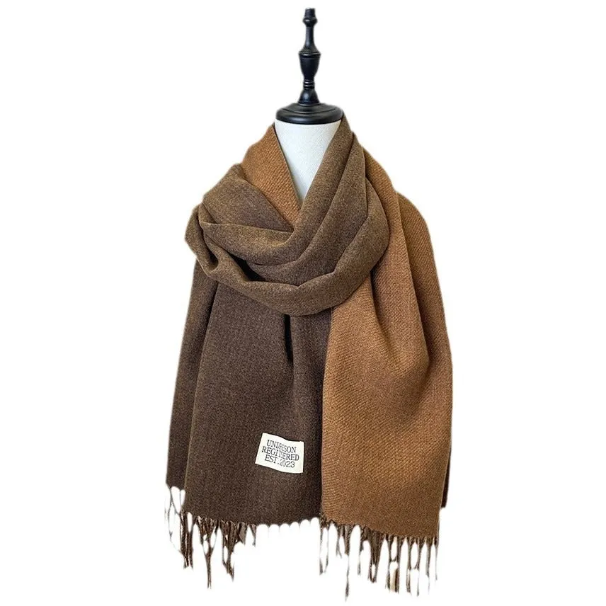 Reversible Double-faced Big Poncho Australian Wool Feel Scarf