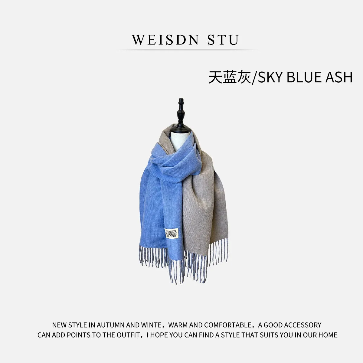 Reversible Double-faced Big Poncho Australian Wool Feel Scarf