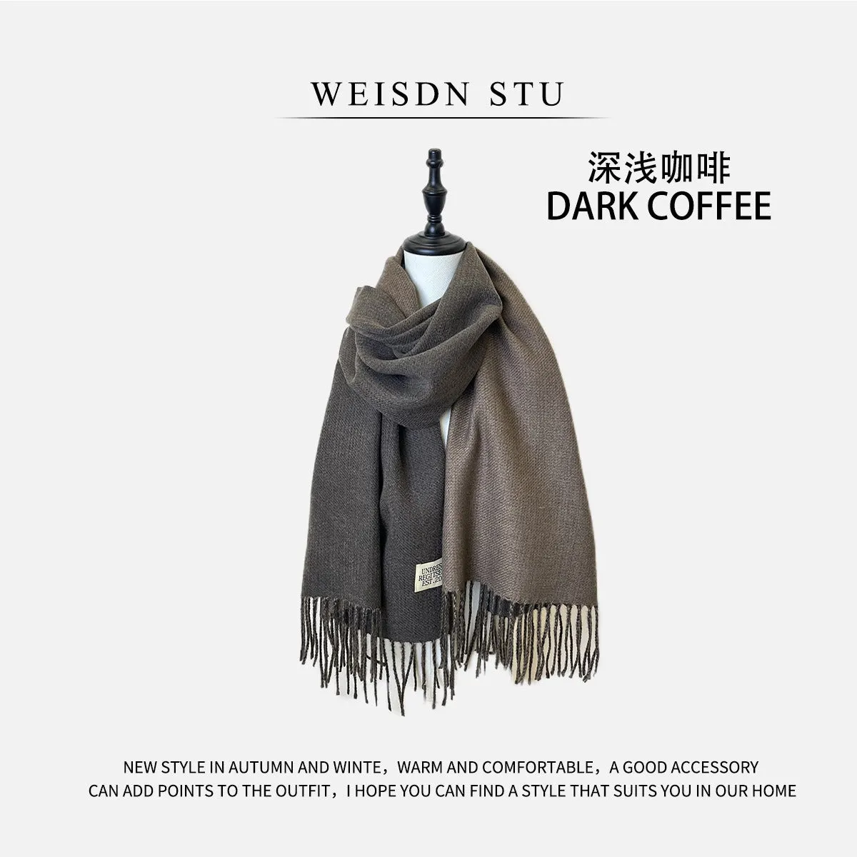 Reversible Double-faced Big Poncho Australian Wool Feel Scarf