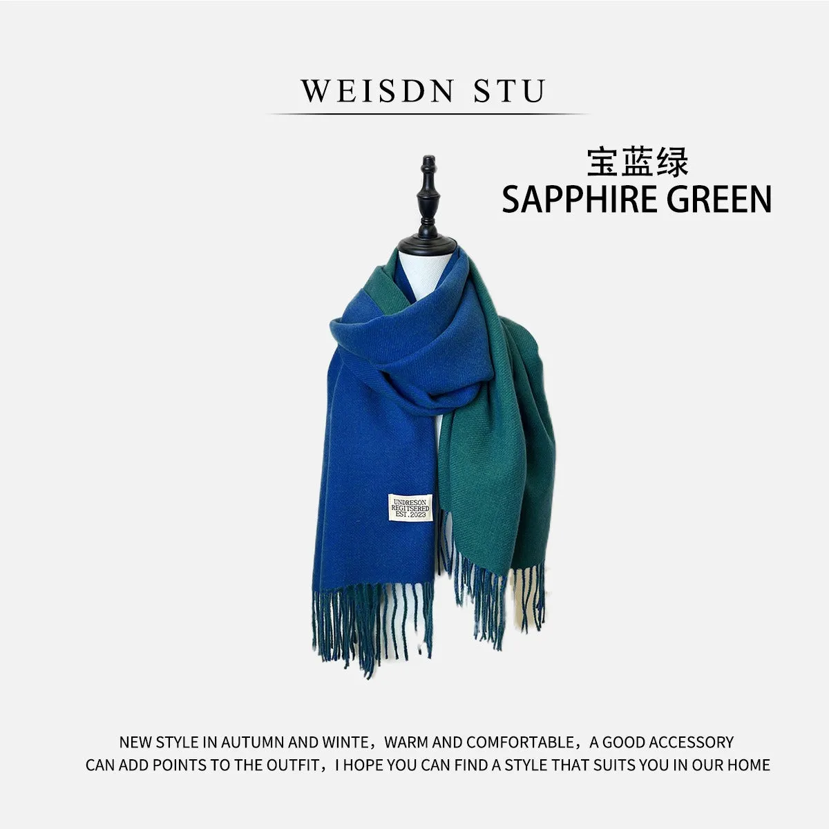 Reversible Double-faced Big Poncho Australian Wool Feel Scarf