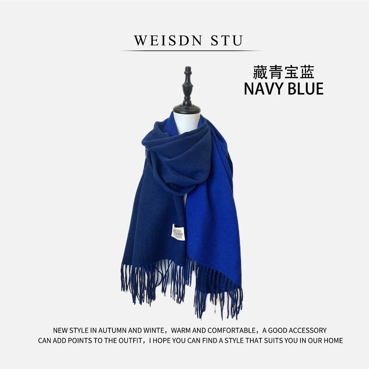 Reversible Double-faced Big Poncho Australian Wool Feel Scarf
