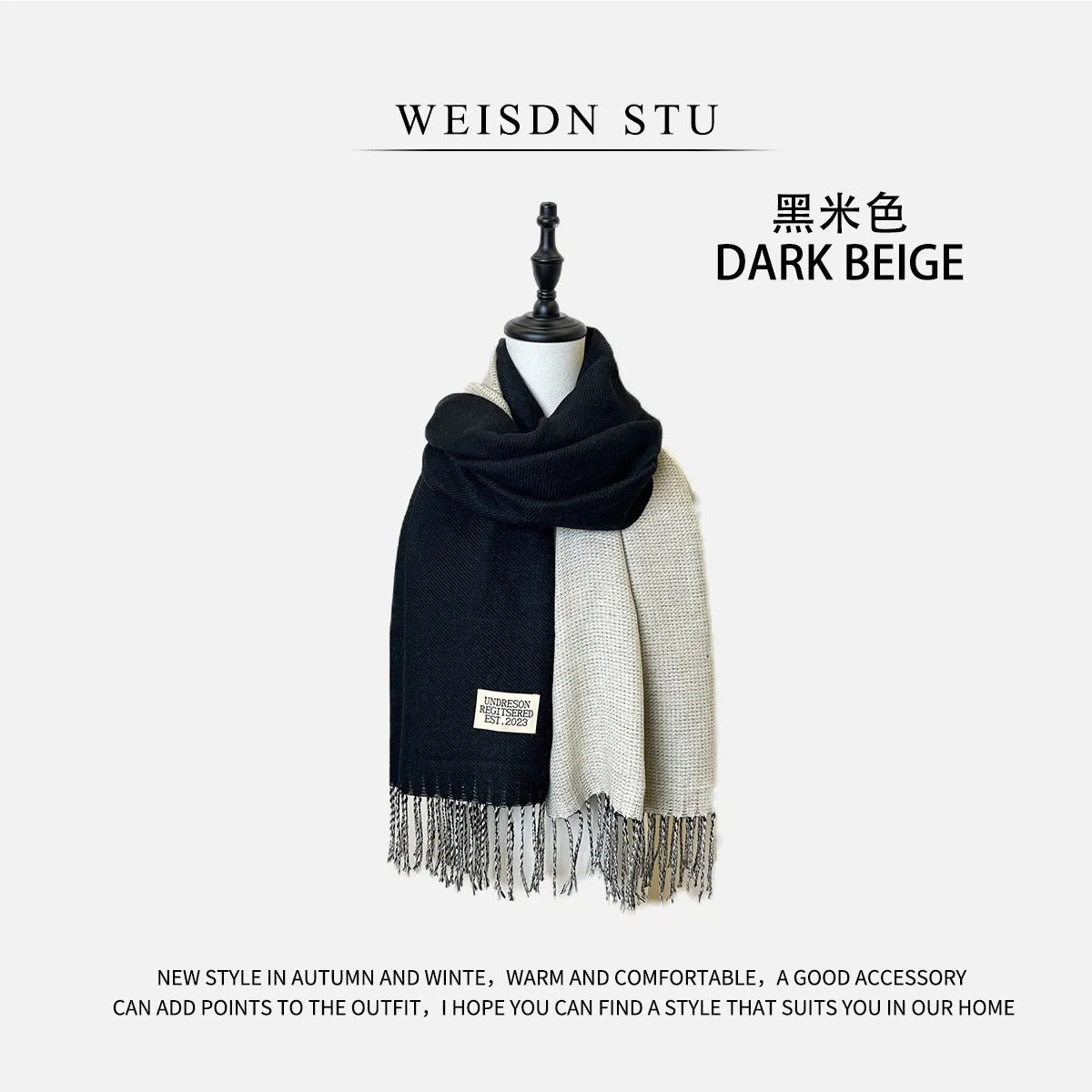 Reversible Double-faced Big Poncho Australian Wool Feel Scarf