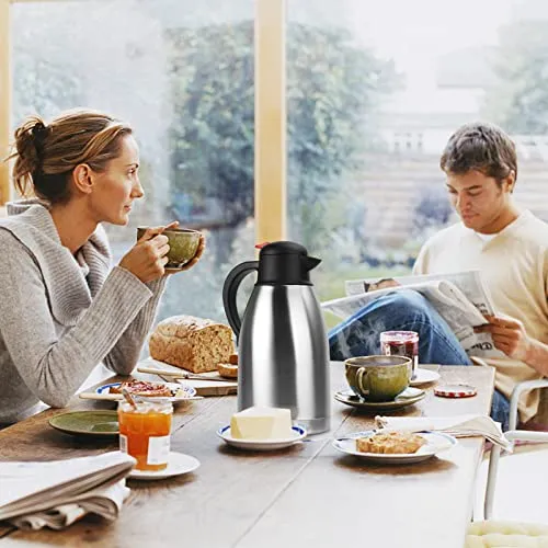 Rommeka 68oz Stainless Steel Thermal Coffee Carafe, Double Walled Vacuum Insulated Flask for Coffee, Water and Tea - Keeping Hot 12 Hour /Cold 24 Hour