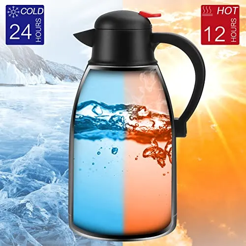 Rommeka 68oz Stainless Steel Thermal Coffee Carafe, Double Walled Vacuum Insulated Flask for Coffee, Water and Tea - Keeping Hot 12 Hour /Cold 24 Hour