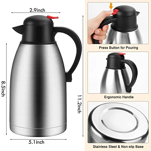 Rommeka 68oz Stainless Steel Thermal Coffee Carafe, Double Walled Vacuum Insulated Flask for Coffee, Water and Tea - Keeping Hot 12 Hour /Cold 24 Hour