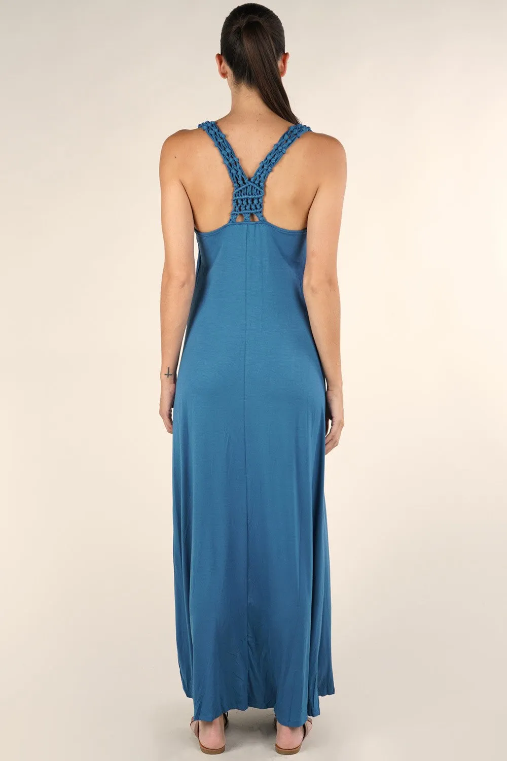 Scoopneck Crochet Racerback Sleeveless Maxi Dress