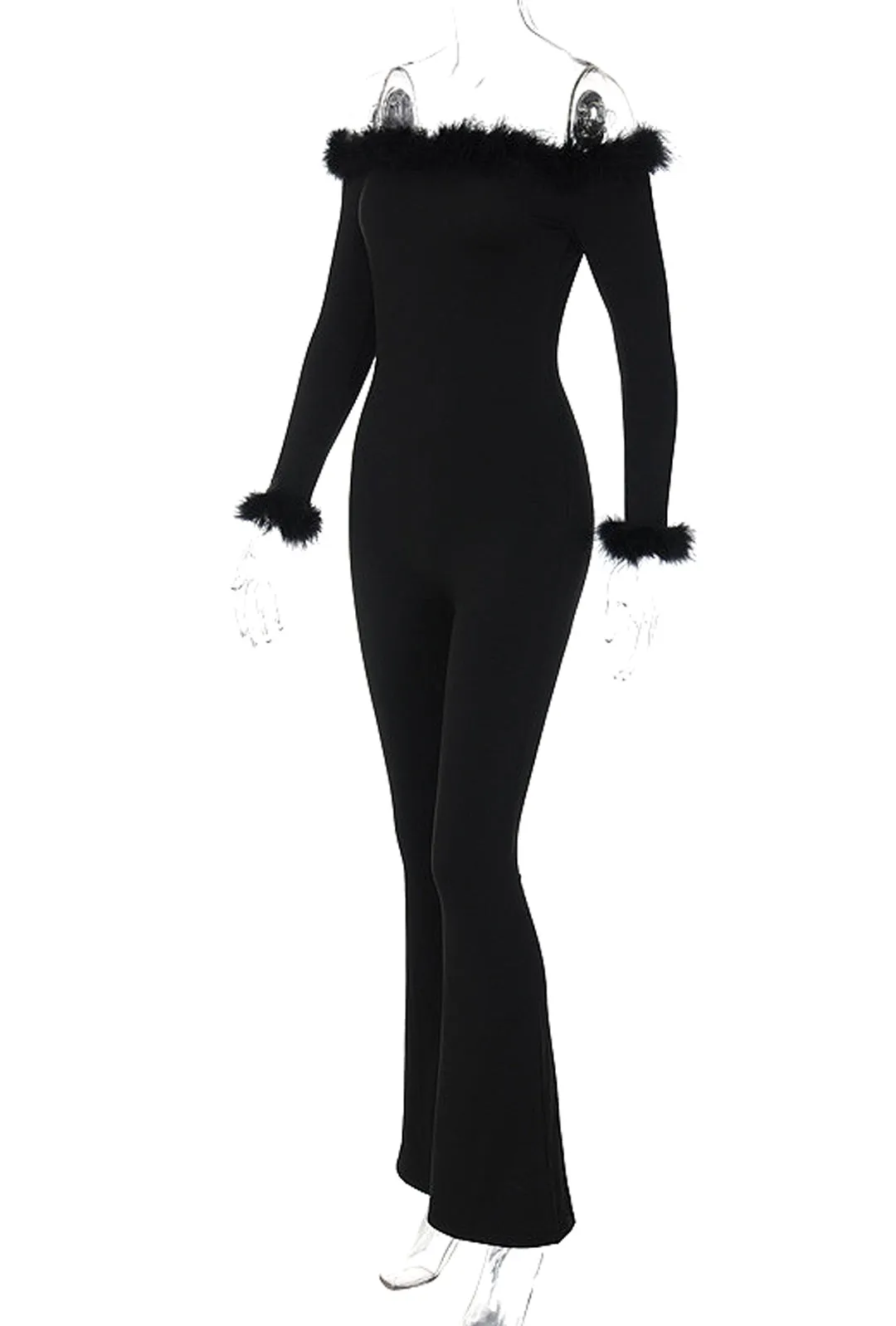 SHEENA - FEATHER TRIM PANT BODYSUIT