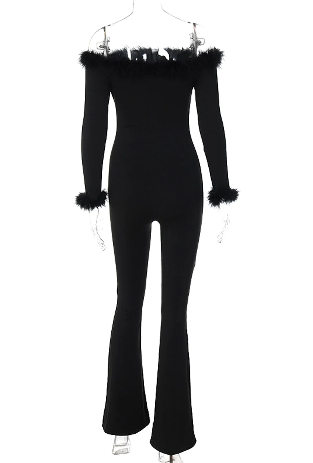 SHEENA - FEATHER TRIM PANT BODYSUIT