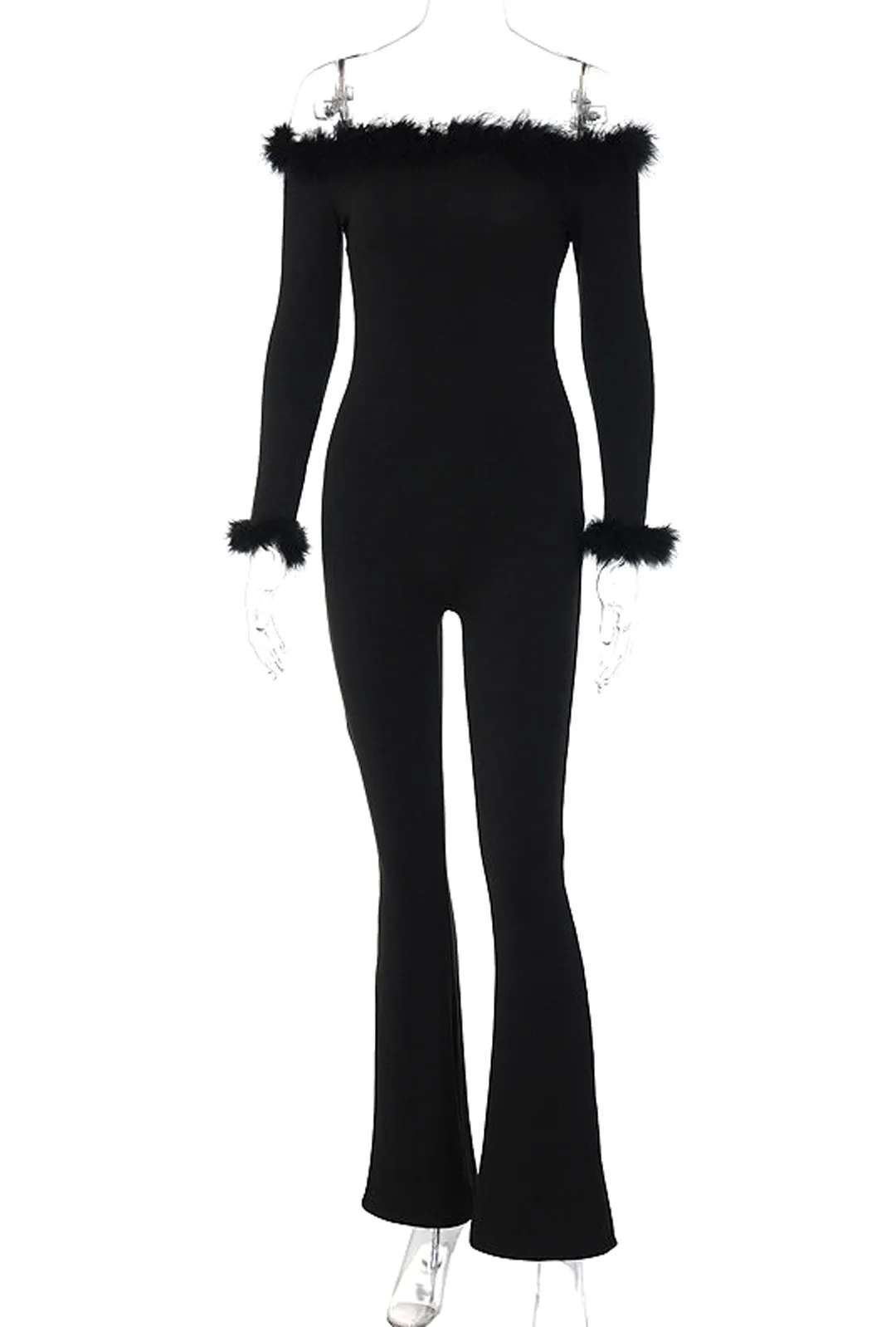 SHEENA - FEATHER TRIM PANT BODYSUIT