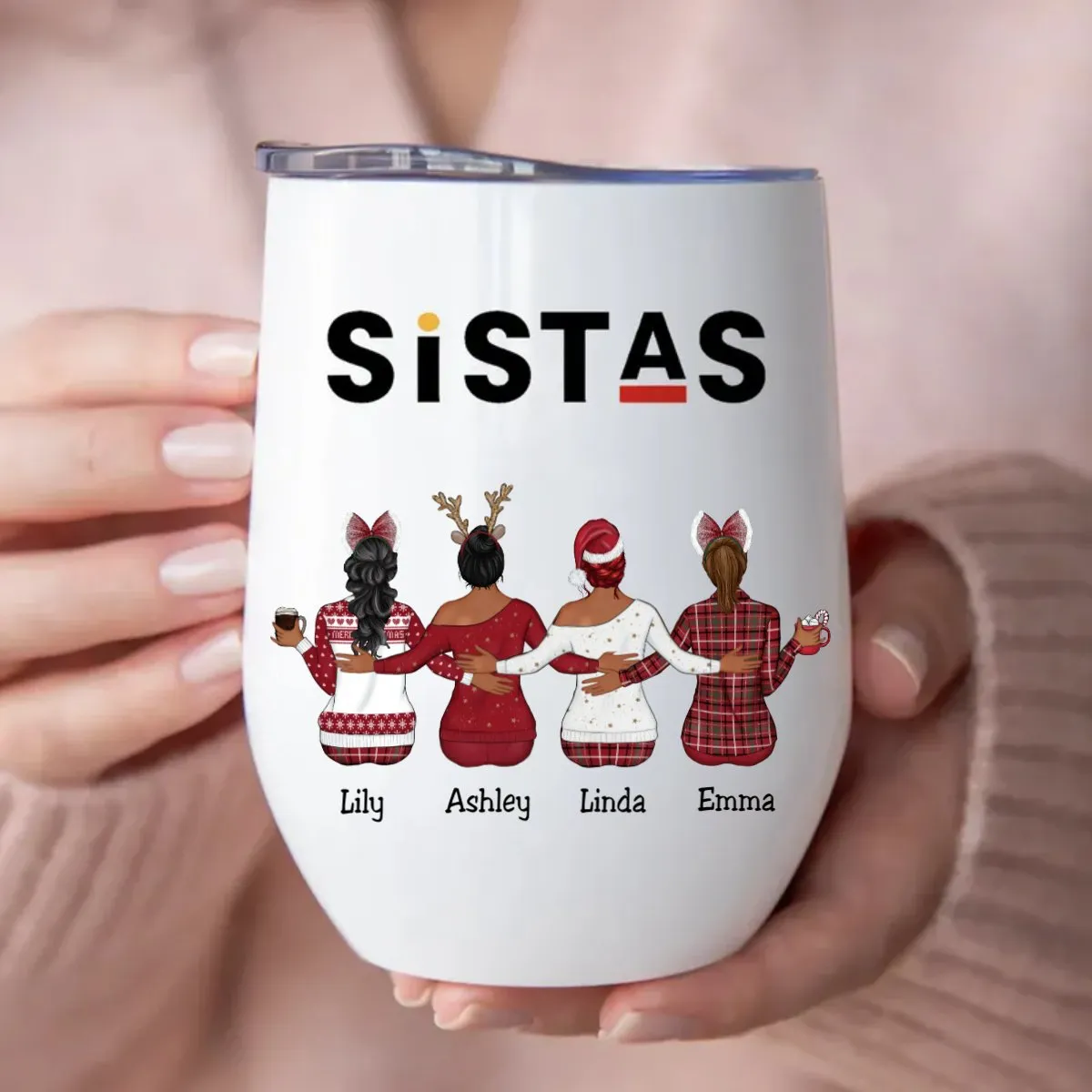 Sisters - Sistas - Personalized Wine Tumbler