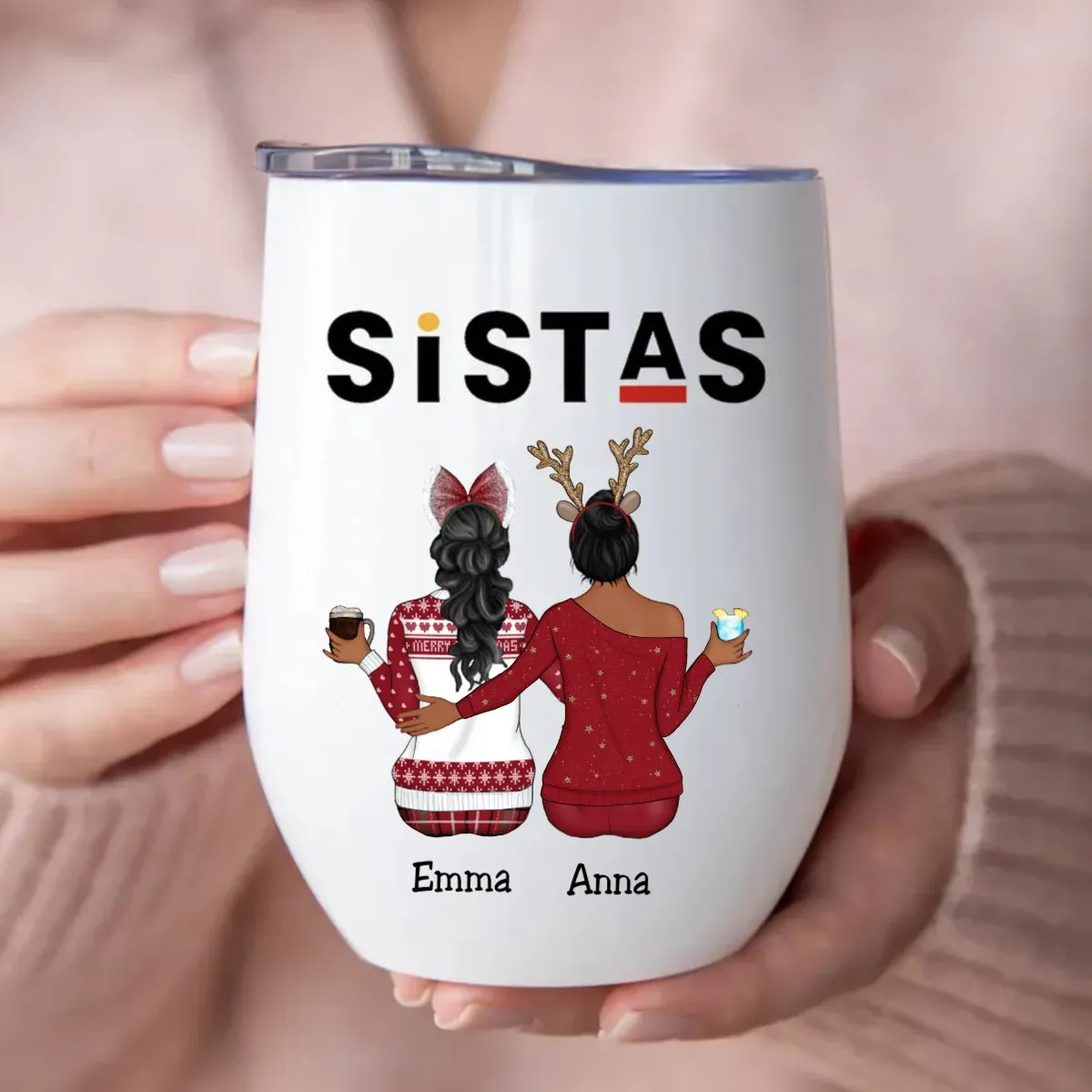 Sisters - Sistas - Personalized Wine Tumbler