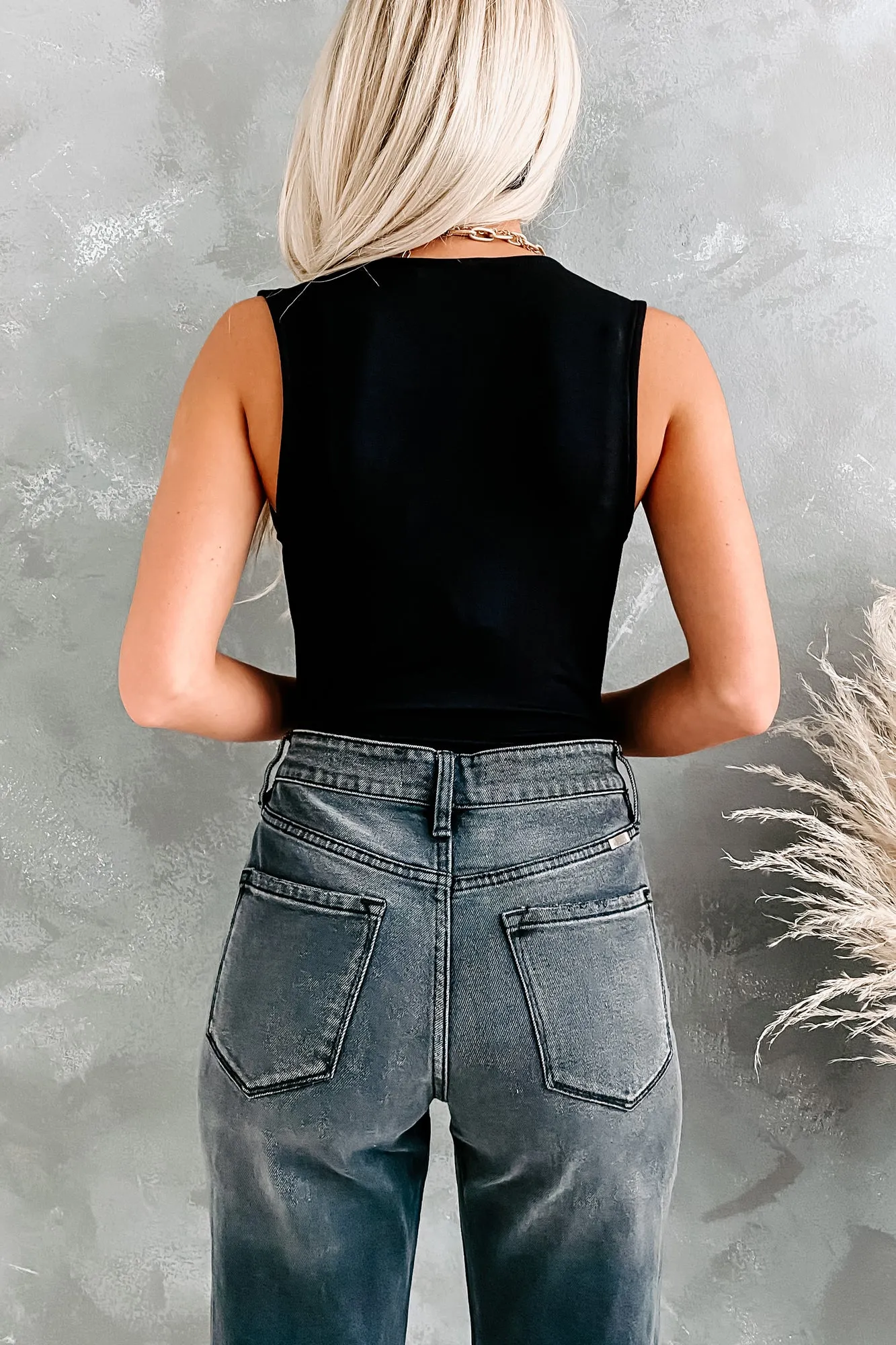 Slightly Surpliced Sleeveless Surplice Bodysuit (Black)