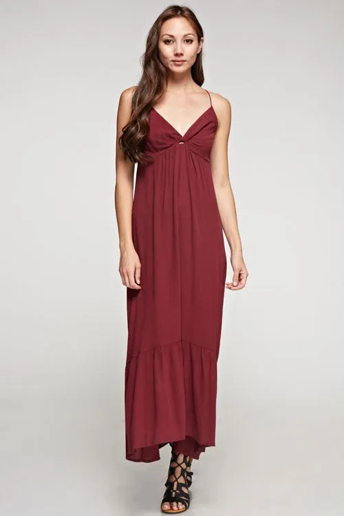 Solid Twist Front Maxi Dress