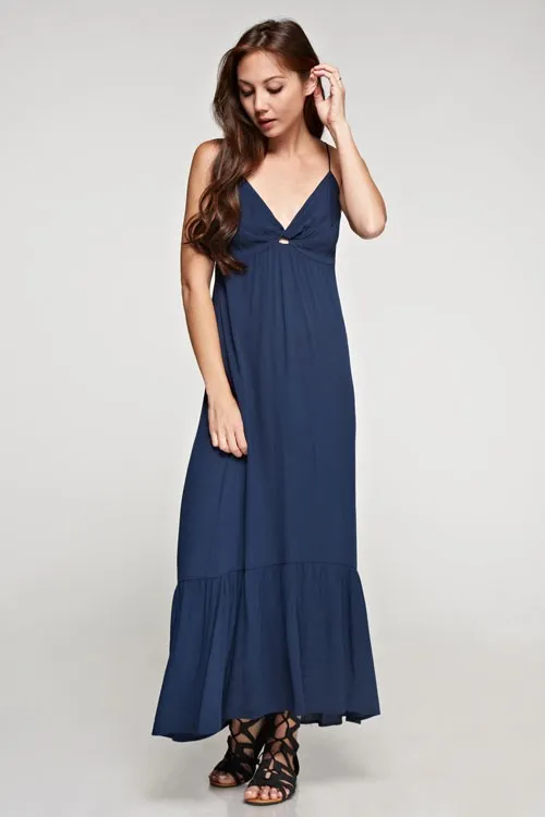 Solid Twist Front Maxi Dress
